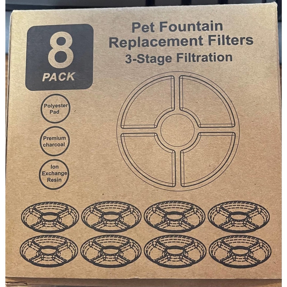 Pet Fountain Replacement Filters Round 3 Stage 8 Pack